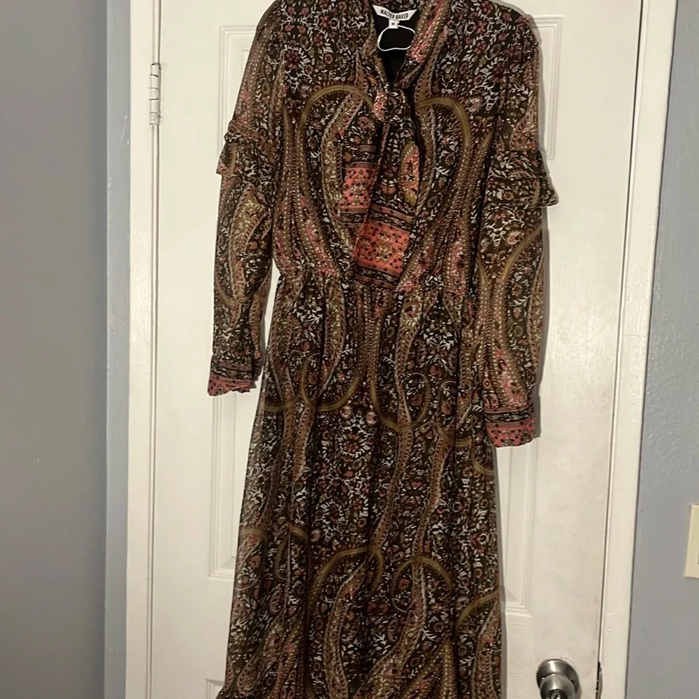 Walter Baker Ruffled Tiered Brown and Black Midi Dress - Picture 4 of 6